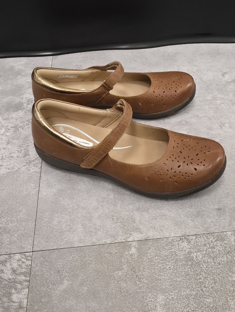 Dansko Stacy Perforated Leather Mary Jane Flats, 10 (41) In Toffee